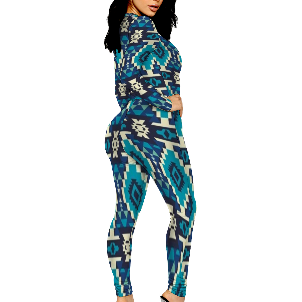 Custom Women's Sexy Front Zip Bodysuit Long Sleeve Jumpsuit