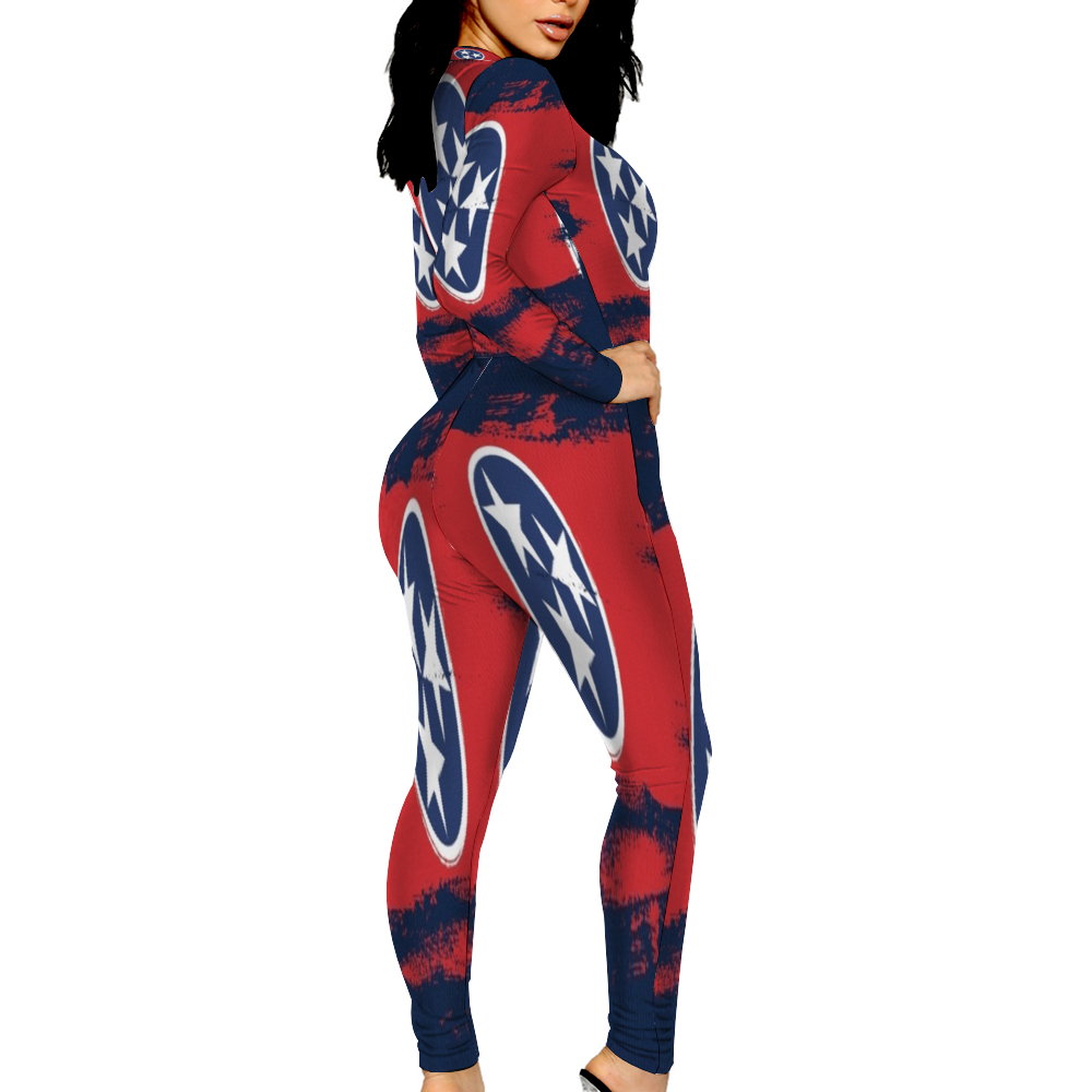 Custom Women's Sexy Front Zip Bodysuit Long Sleeve Jumpsuit