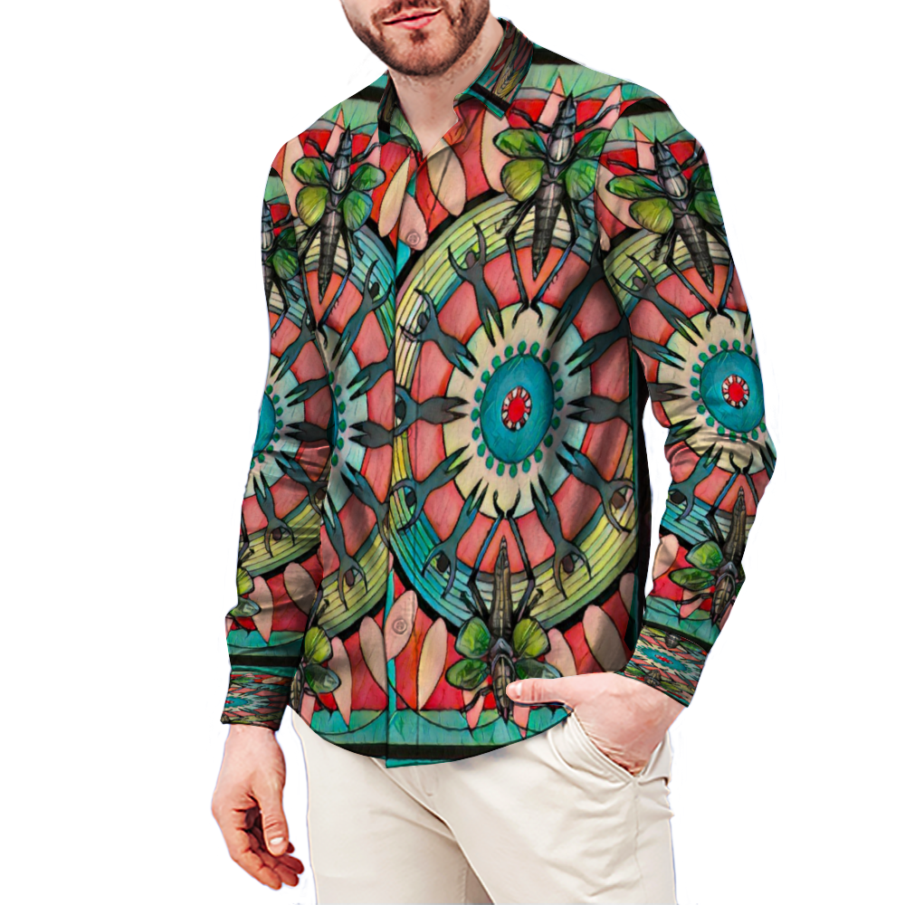 All Over Print Men's Fit Camp Collar Long Sleeve Shirt