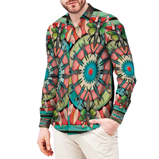 All Over Print Men's Fit Camp Collar Long Sleeve Shirt