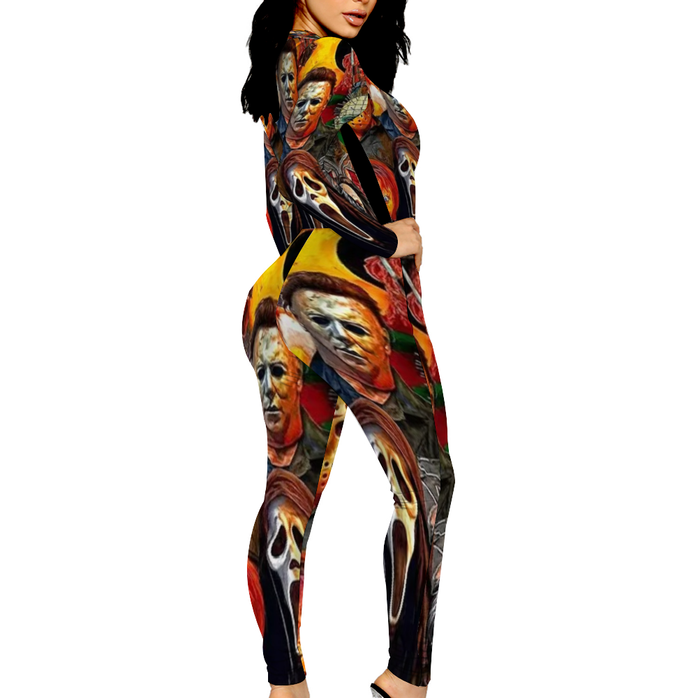 Custom Women's Sexy Front Zip Bodysuit Long Sleeve Jumpsuit