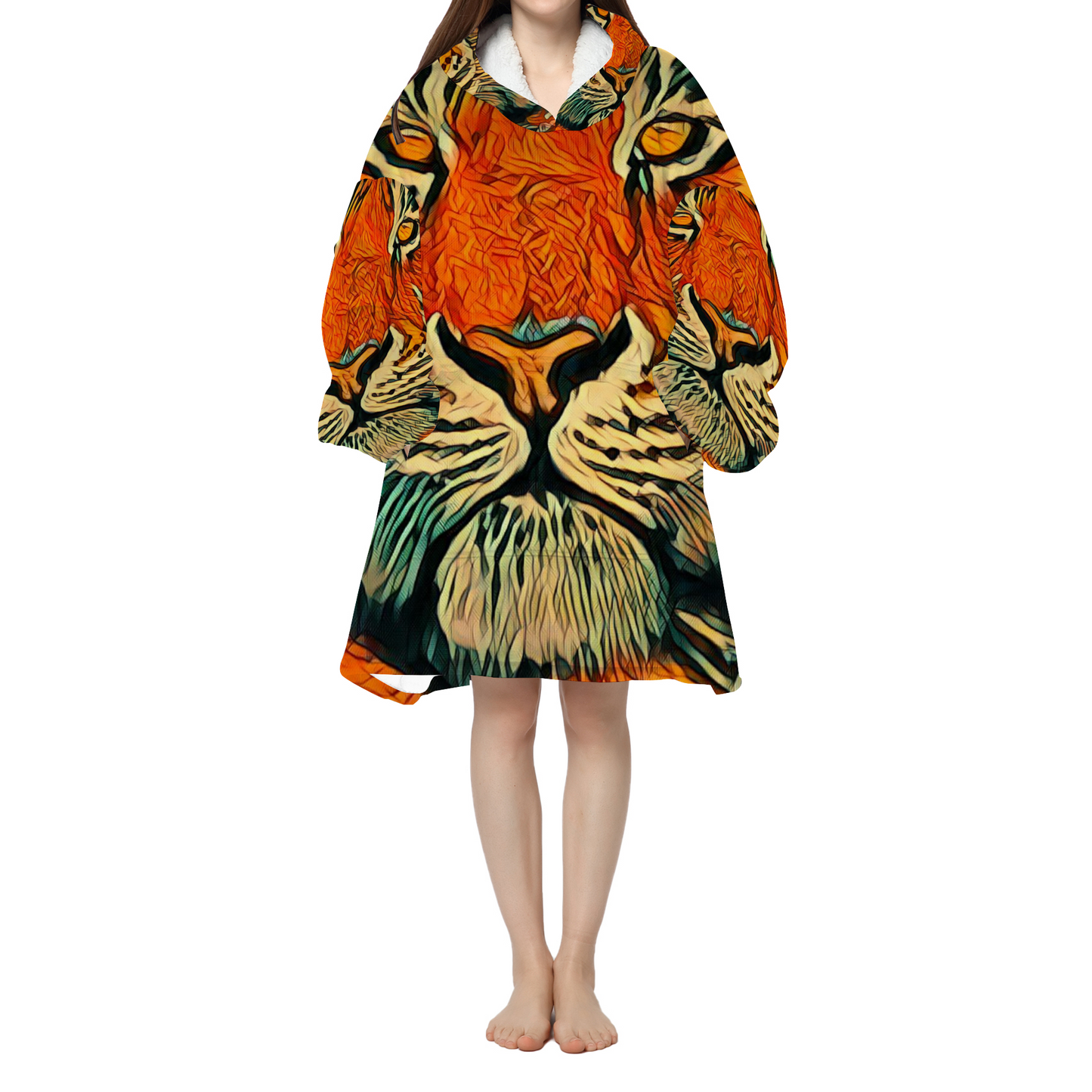 Custom Adults' All Over Print Pullover Hooded Lounger Long Hoodie Pajamas Sherpa Hooded Blanket