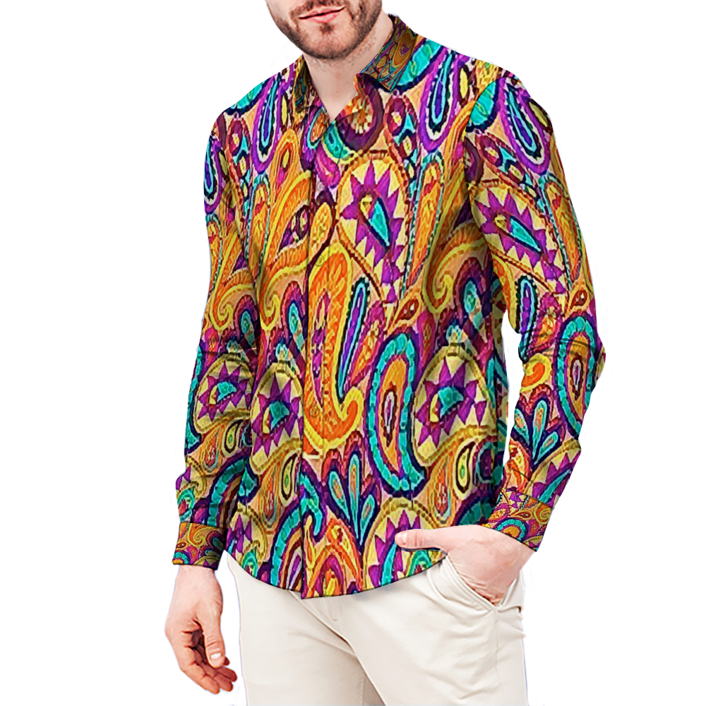 All Over Print Men's Fit Camp Collar Long Sleeve Shirt