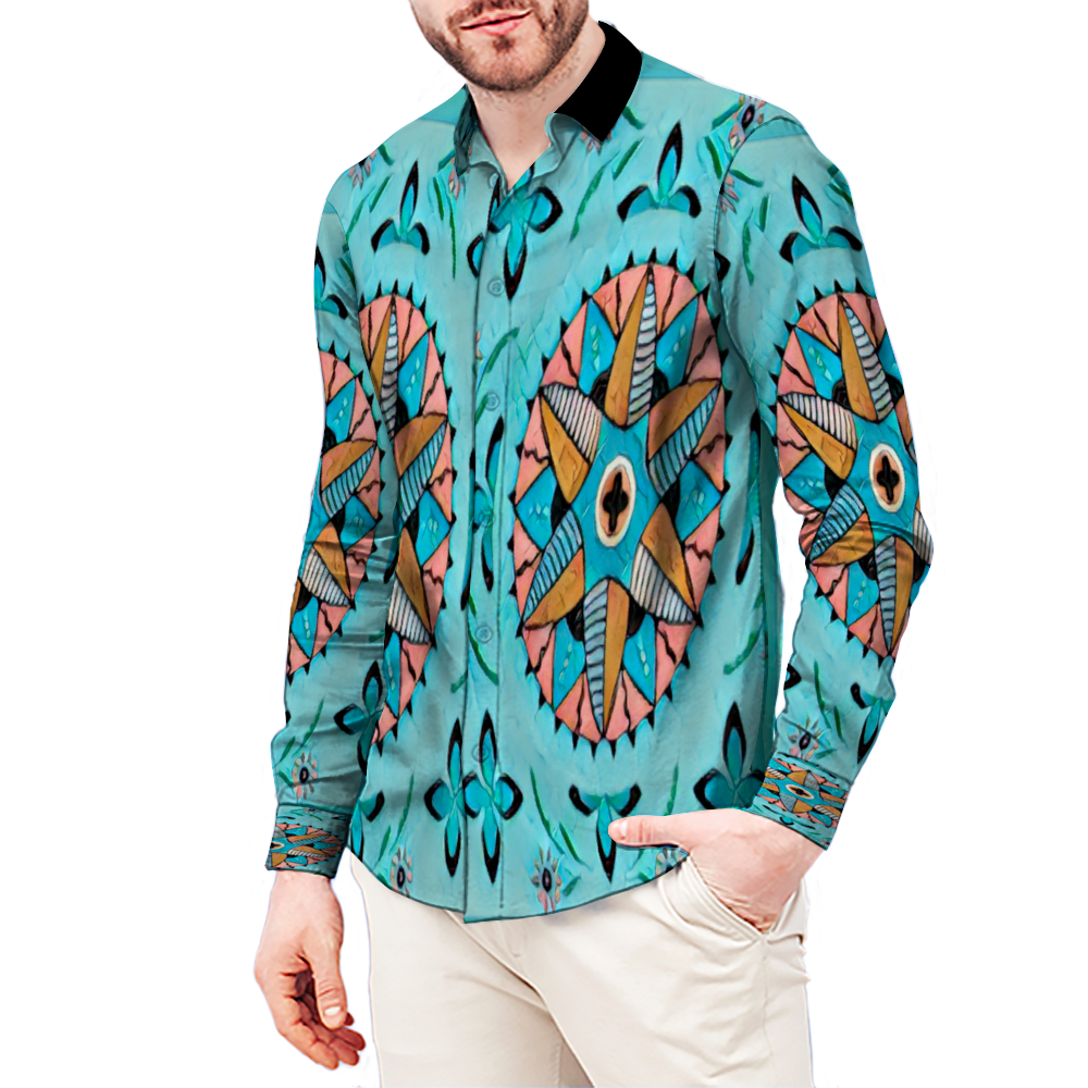 All Over Print Men's Fit Camp Collar Long Sleeve Shirt