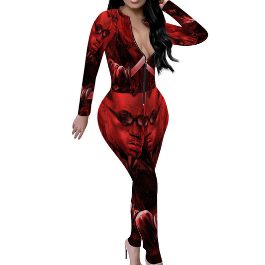 Custom Women's Sexy Front Zip Bodysuit Long Sleeve Jumpsuit