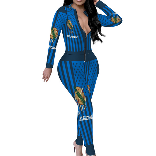 Custom Women's Sexy Front Zip Bodysuit Long Sleeve Jumpsuit