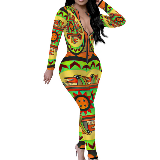 Custom Women's Sexy Front Zip Bodysuit Long Sleeve Jumpsuit