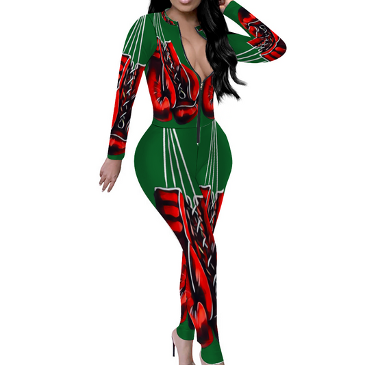 Custom Women's Sexy Front Zip Bodysuit Long Sleeve Jumpsuit