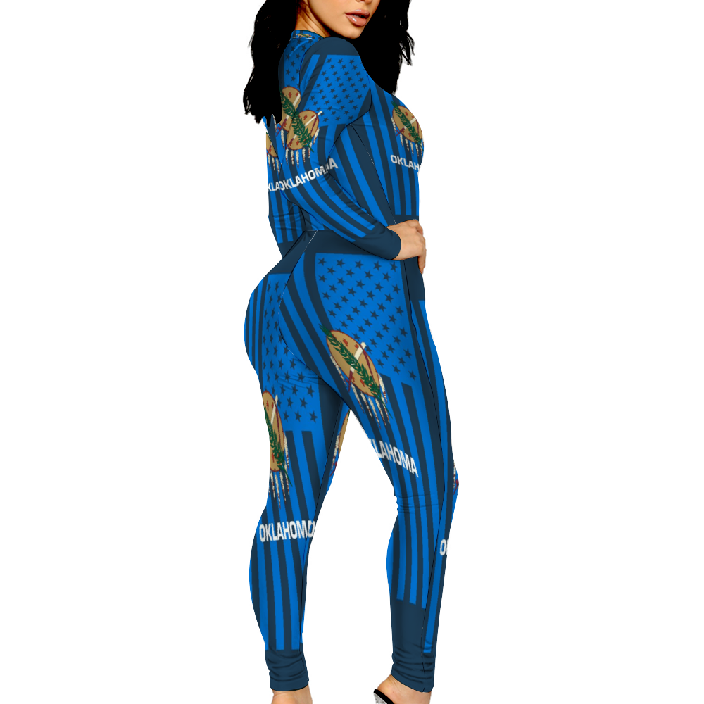 Custom Women's Sexy Front Zip Bodysuit Long Sleeve Jumpsuit