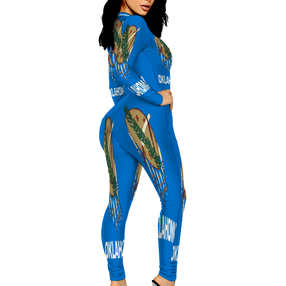 Custom Women's Sexy Front Zip Bodysuit Long Sleeve Jumpsuit