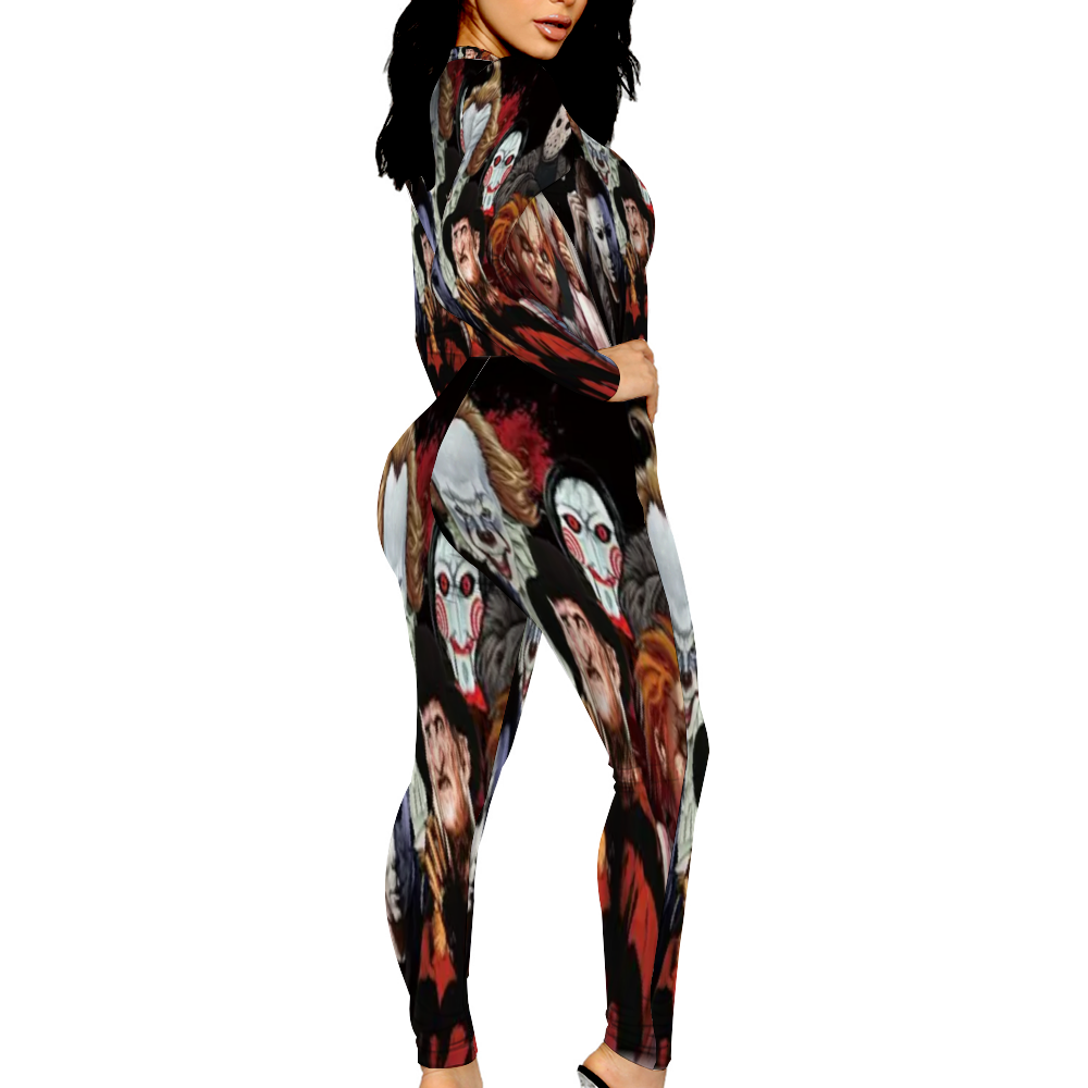 Custom Women's Sexy Front Zip Bodysuit Long Sleeve Jumpsuit