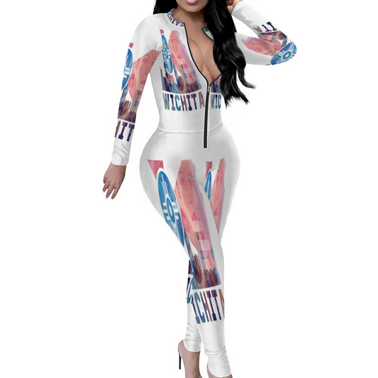 Custom Women's Sexy Front Zip Bodysuit Long Sleeve Jumpsuit