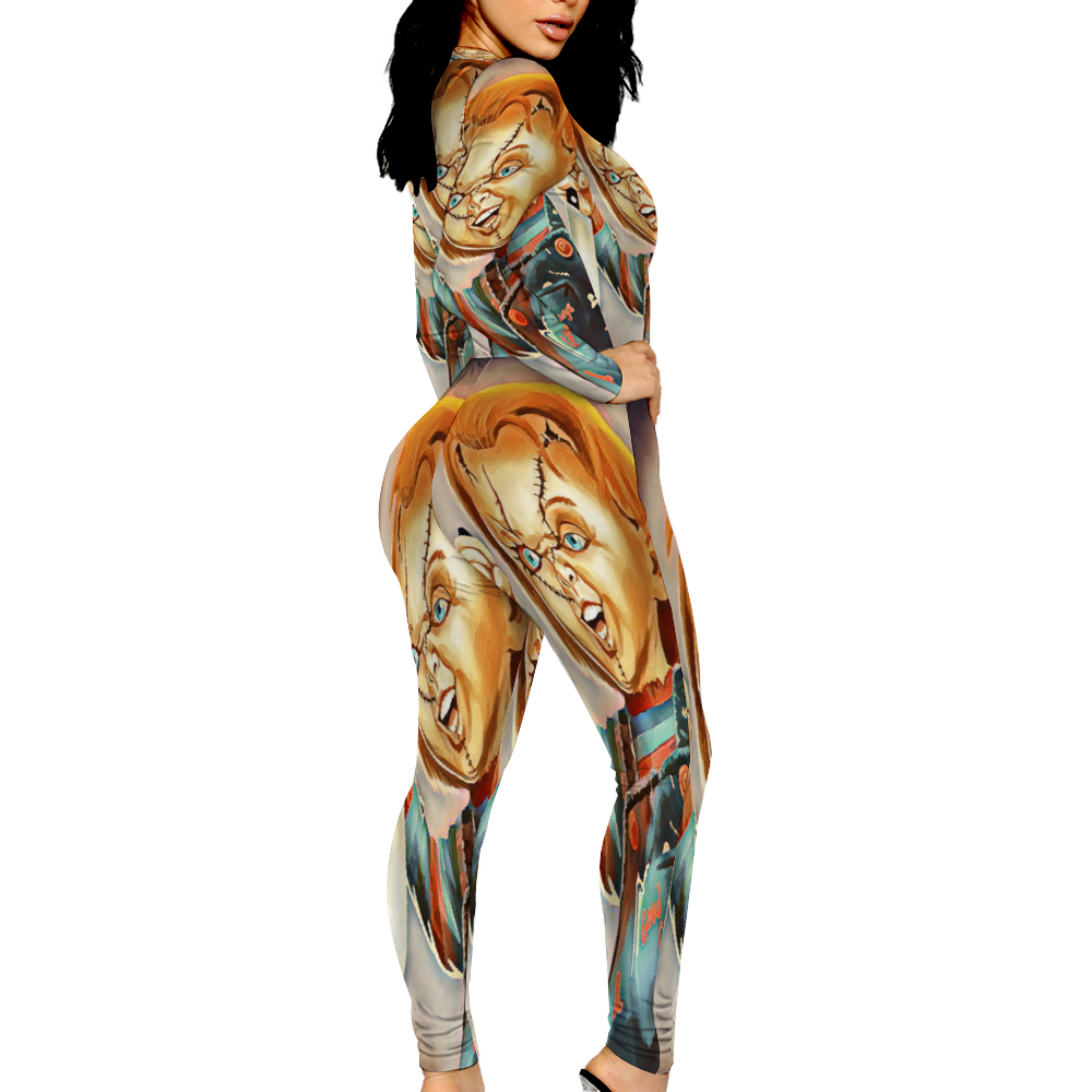 Custom Women's Sexy Front Zip Bodysuit Long Sleeve Jumpsuit