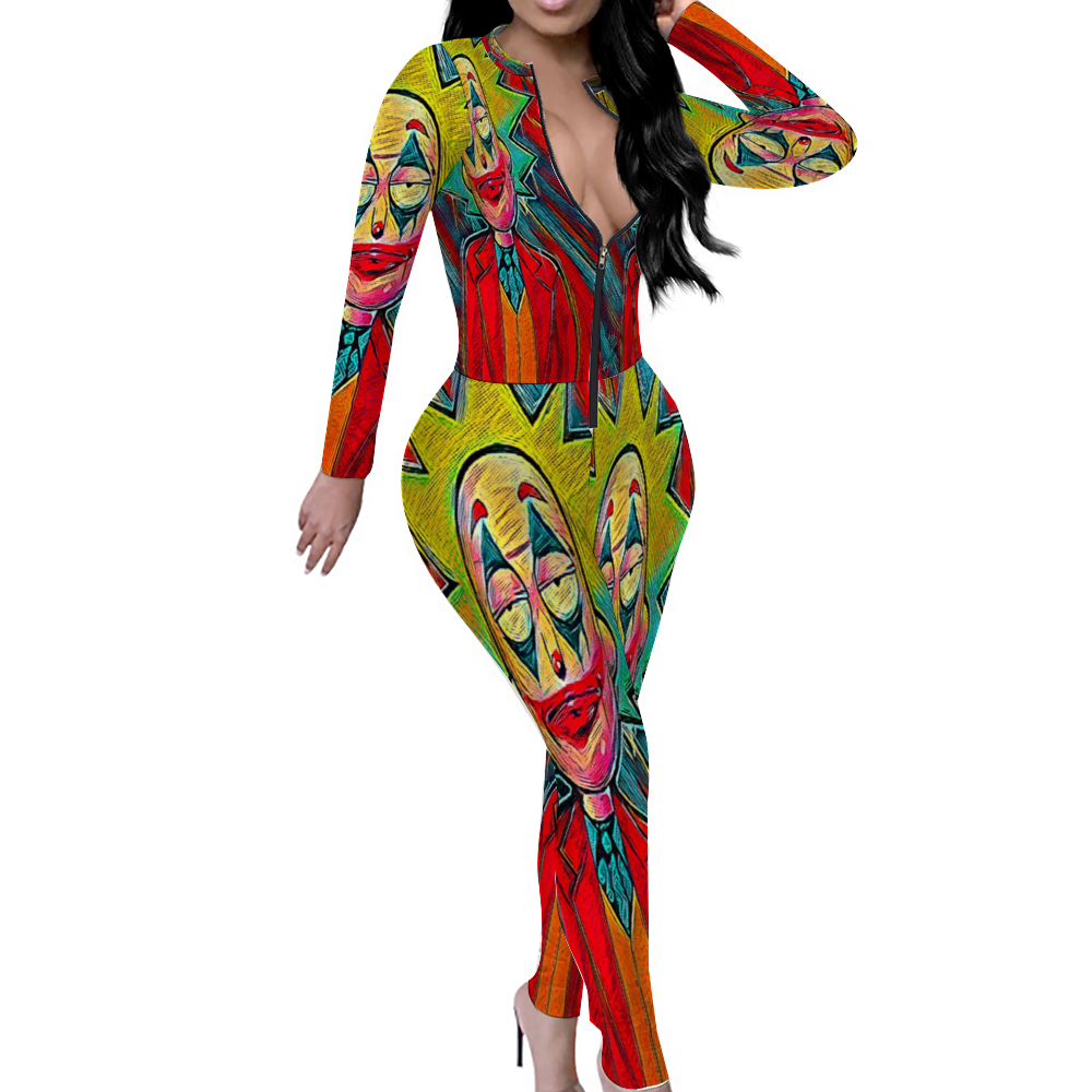 Custom Women's Sexy Front Zip Bodysuit Long Sleeve Jumpsuit