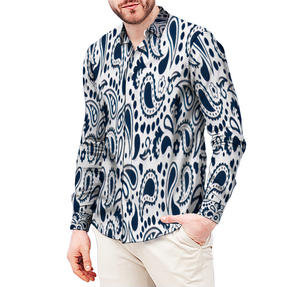 All Over Print Men's Fit Camp Collar Long Sleeve Shirt