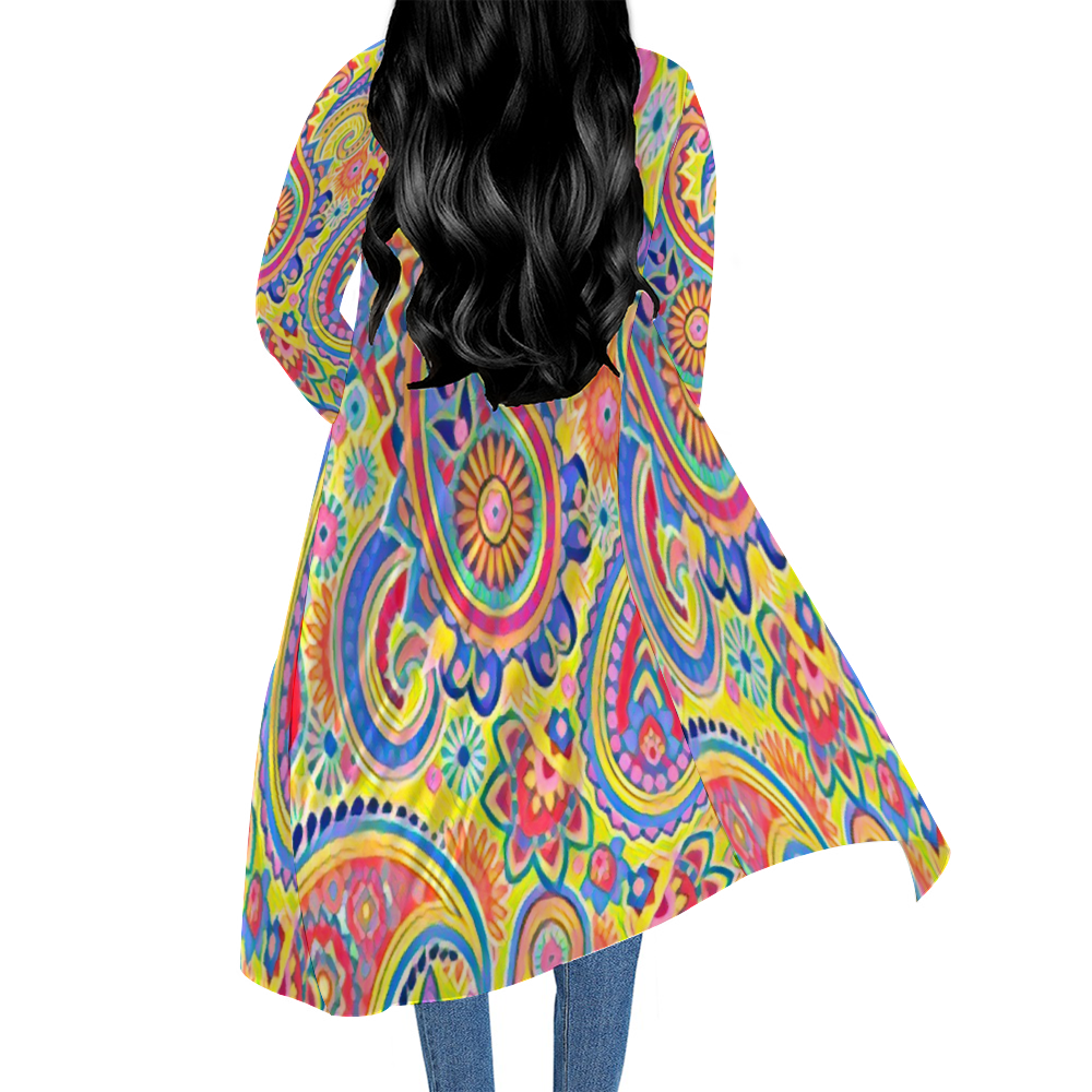 Custom Casual Front Open Dress Smock Long Sleeves Dress Smock