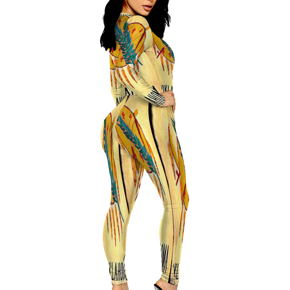 Custom Women's Sexy Front Zip Bodysuit Long Sleeve Jumpsuit