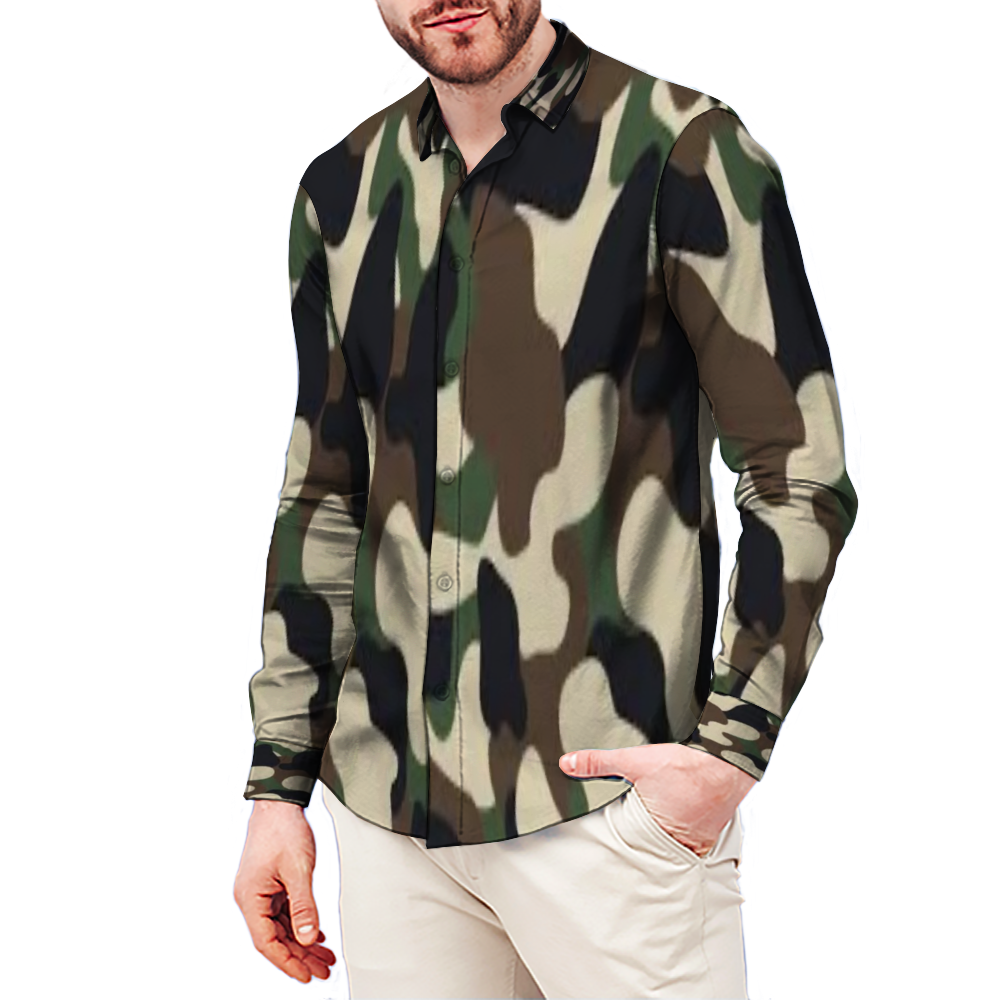 All Over Print Men's Fit Camp Collar Long Sleeve Shirt