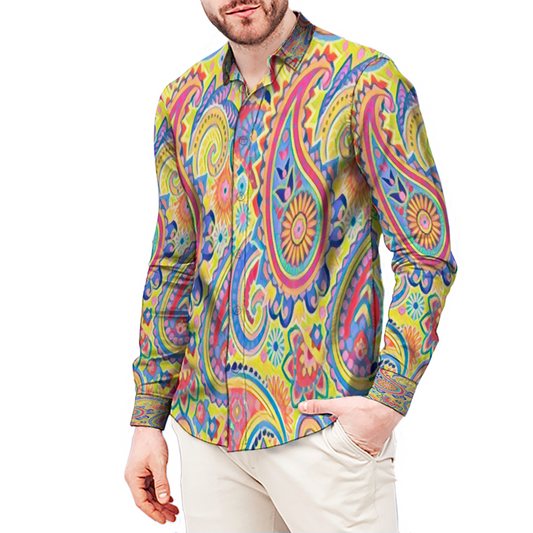 All Over Print Men's Fit Camp Collar Long Sleeve Shirt