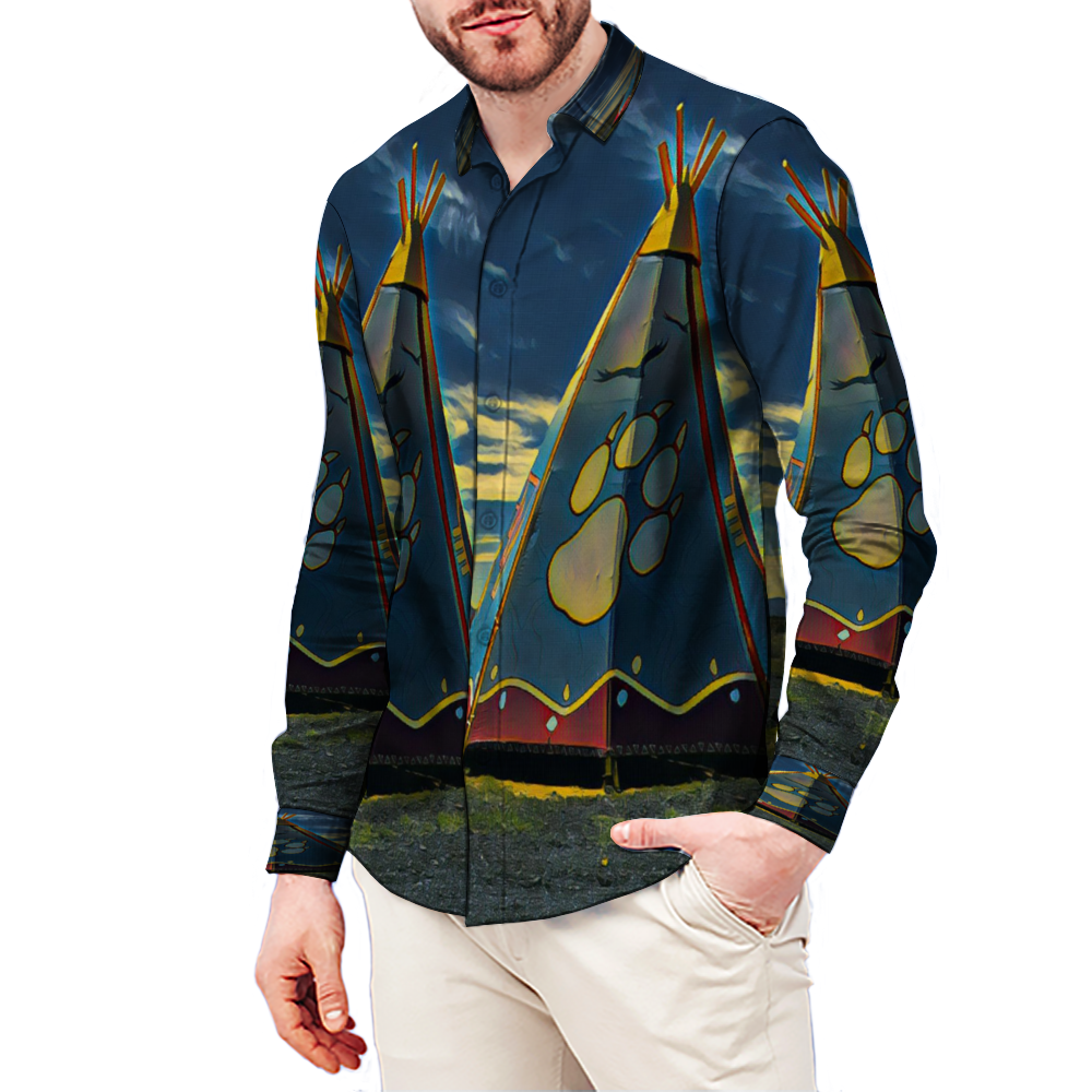 All Over Print Men's Fit Camp Collar Long Sleeve Shirt