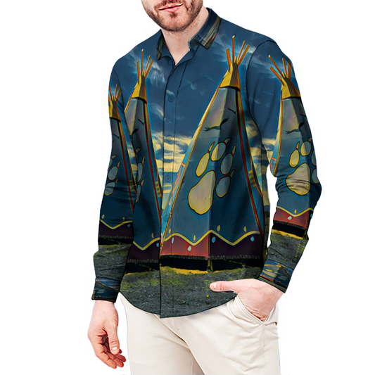 All Over Print Men's Fit Camp Collar Long Sleeve Shirt