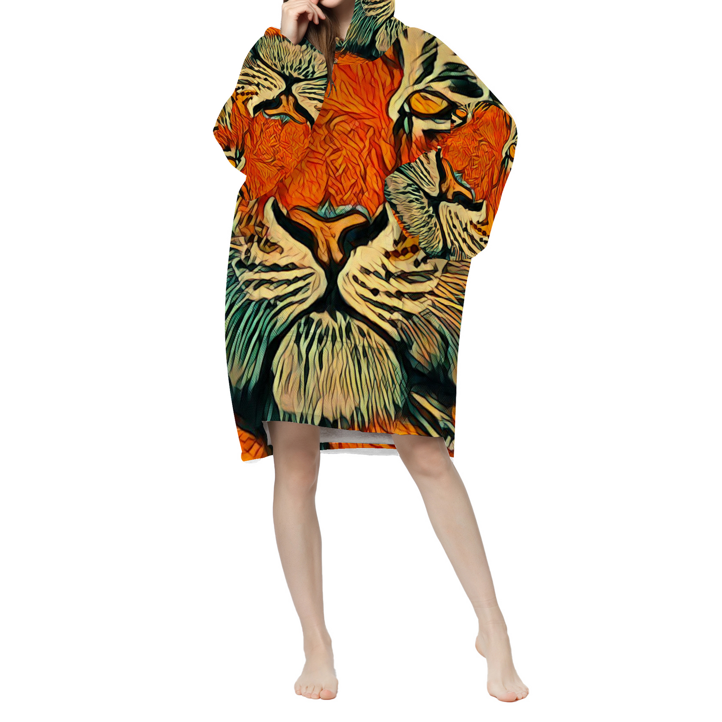 Custom Adults' All Over Print Pullover Hooded Lounger Long Hoodie Pajamas Sherpa Hooded Blanket