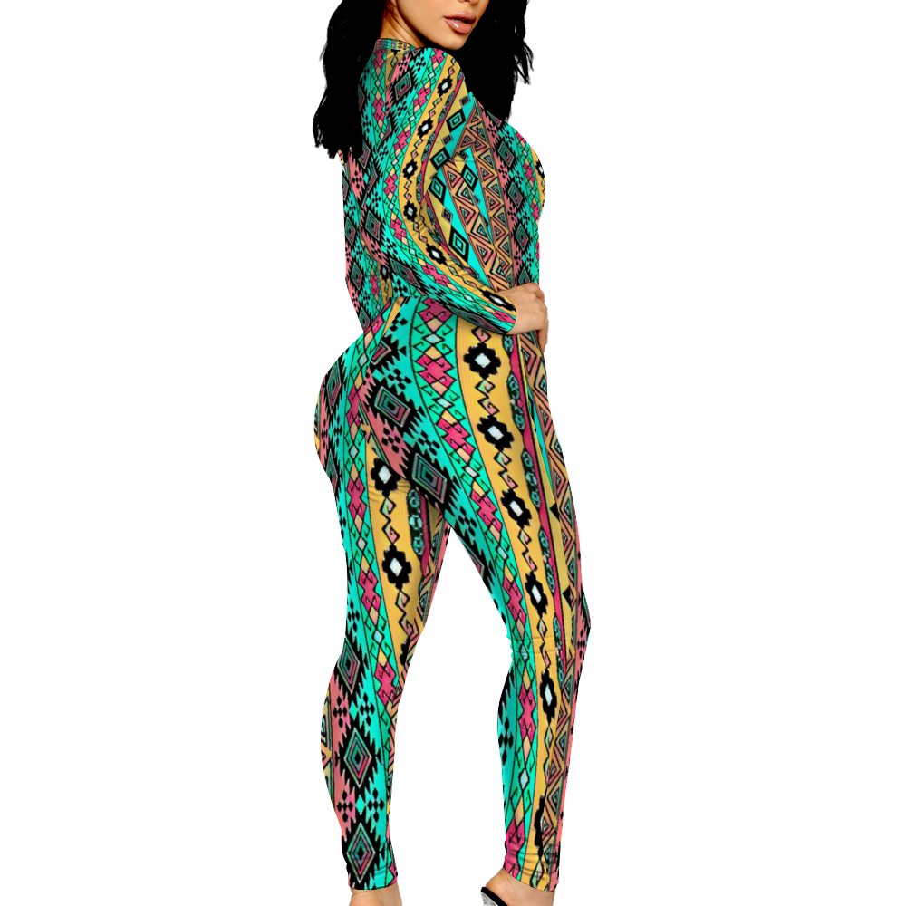 Custom Women's Sexy Front Zip Bodysuit Long Sleeve Jumpsuit