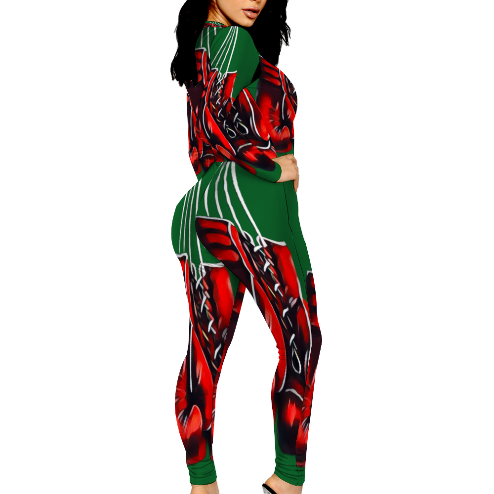 Custom Women's Sexy Front Zip Bodysuit Long Sleeve Jumpsuit