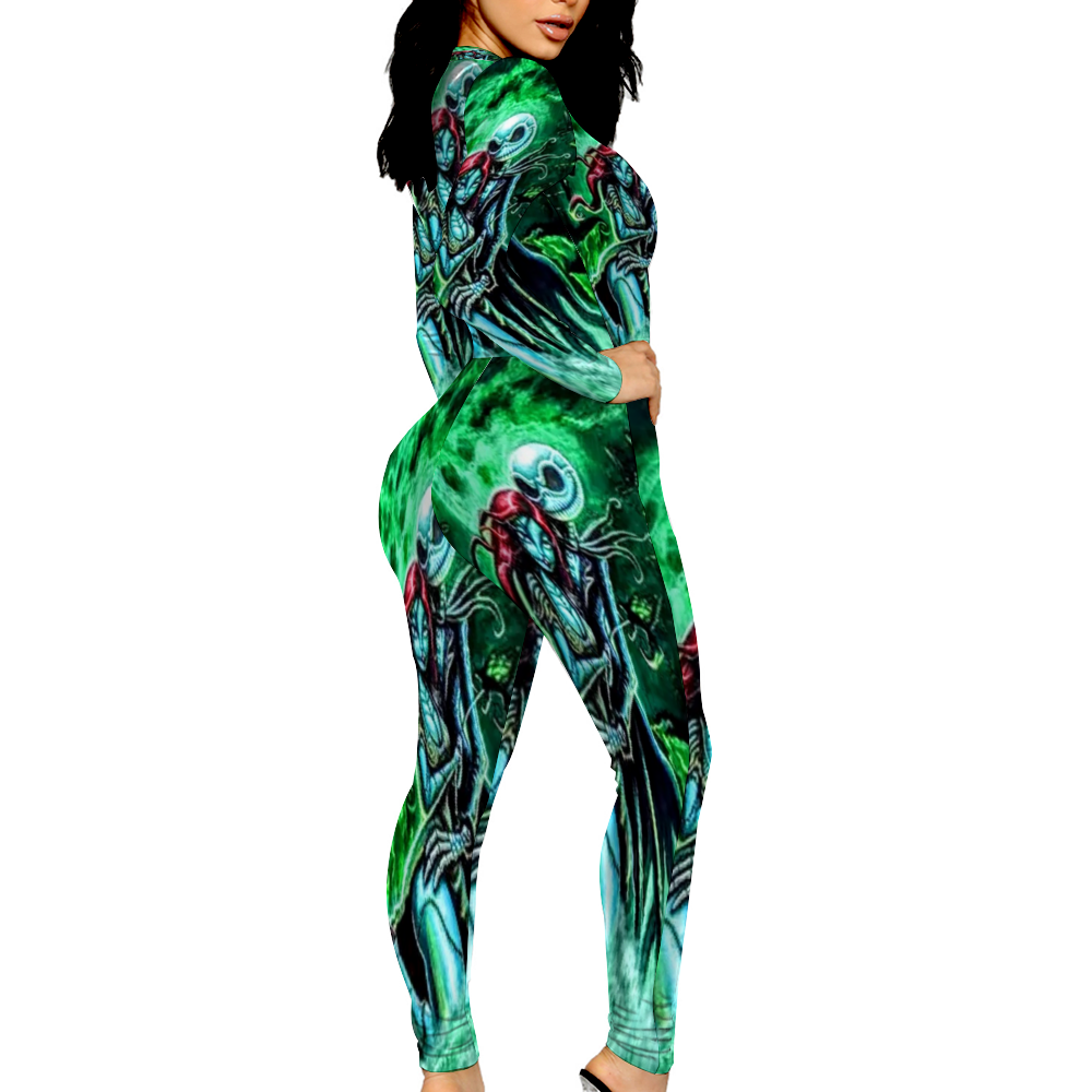 Custom Women's Sexy Front Zip Bodysuit Long Sleeve Jumpsuit