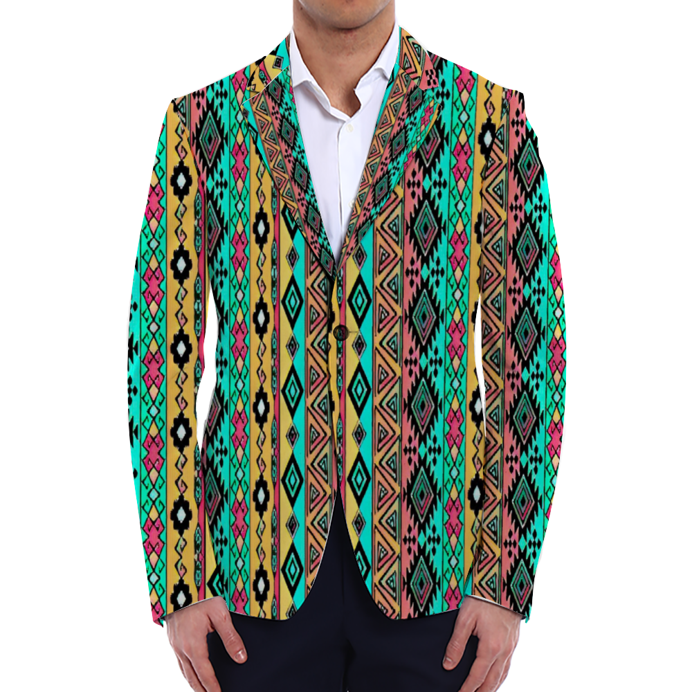 All Over Print Men Casual Suit Blazer Coat Fashion Light Coat