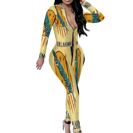 Custom Women's Sexy Front Zip Bodysuit Long Sleeve Jumpsuit