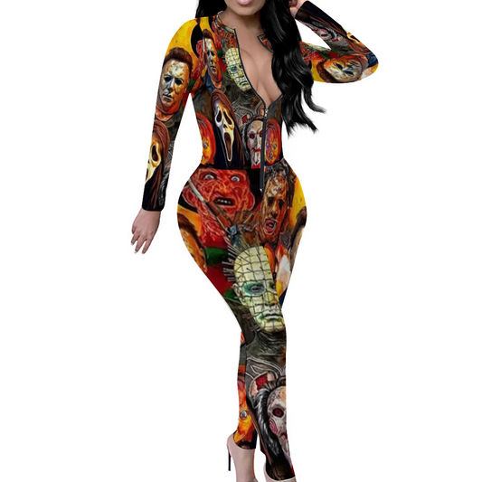 Custom Women's Sexy Front Zip Bodysuit Long Sleeve Jumpsuit