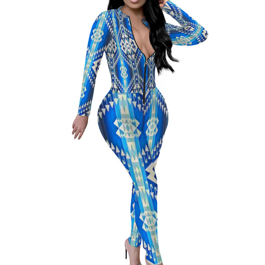 Custom Women's Sexy Front Zip Bodysuit Long Sleeve Jumpsuit