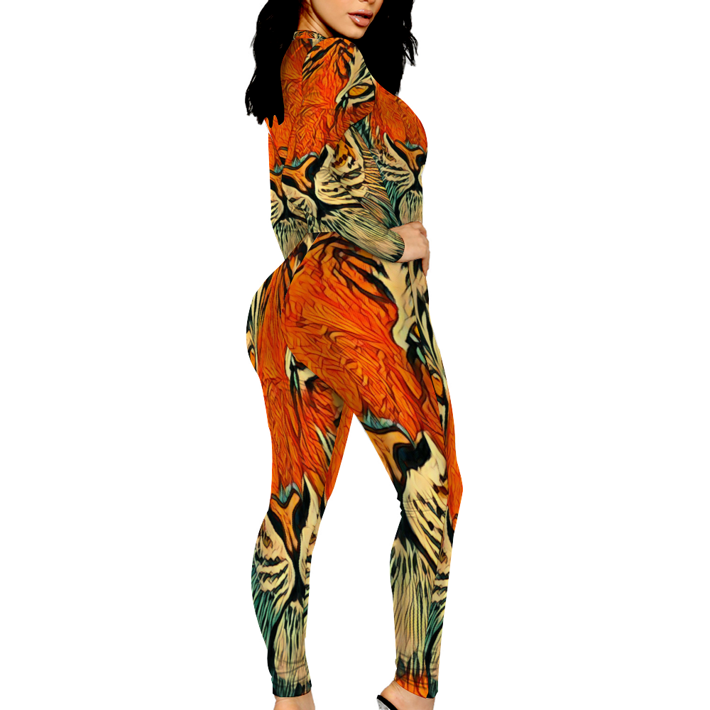 Custom Women's Sexy Front Zip Bodysuit Long Sleeve Jumpsuit