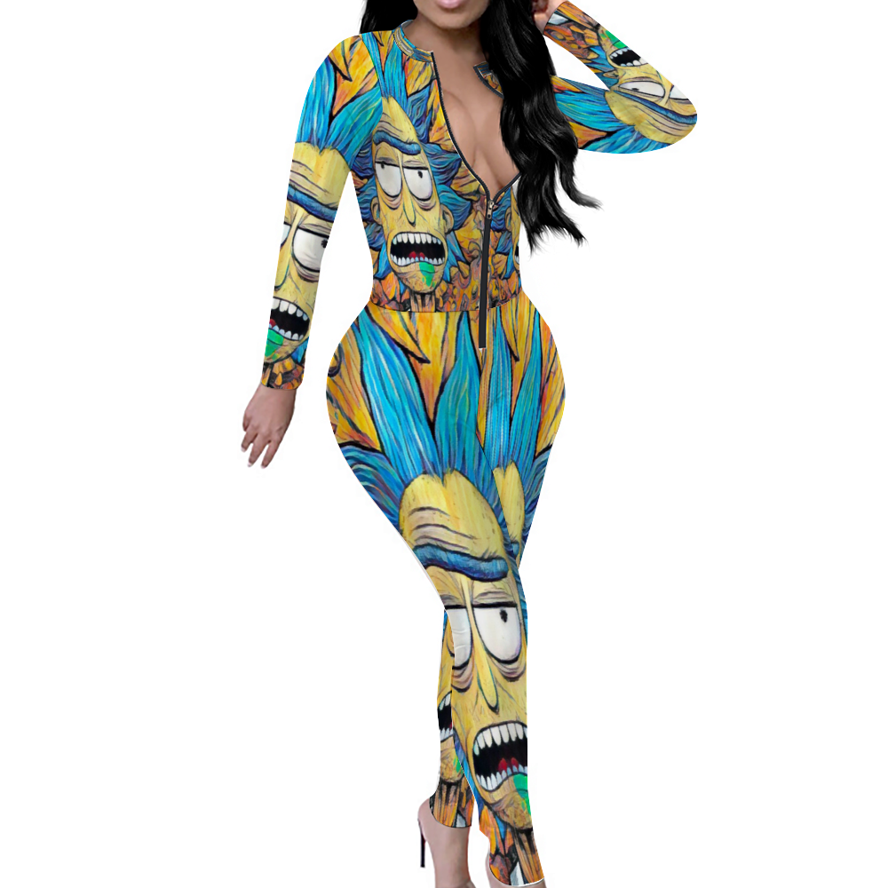 Custom Women's Sexy Front Zip Bodysuit Long Sleeve Jumpsuit