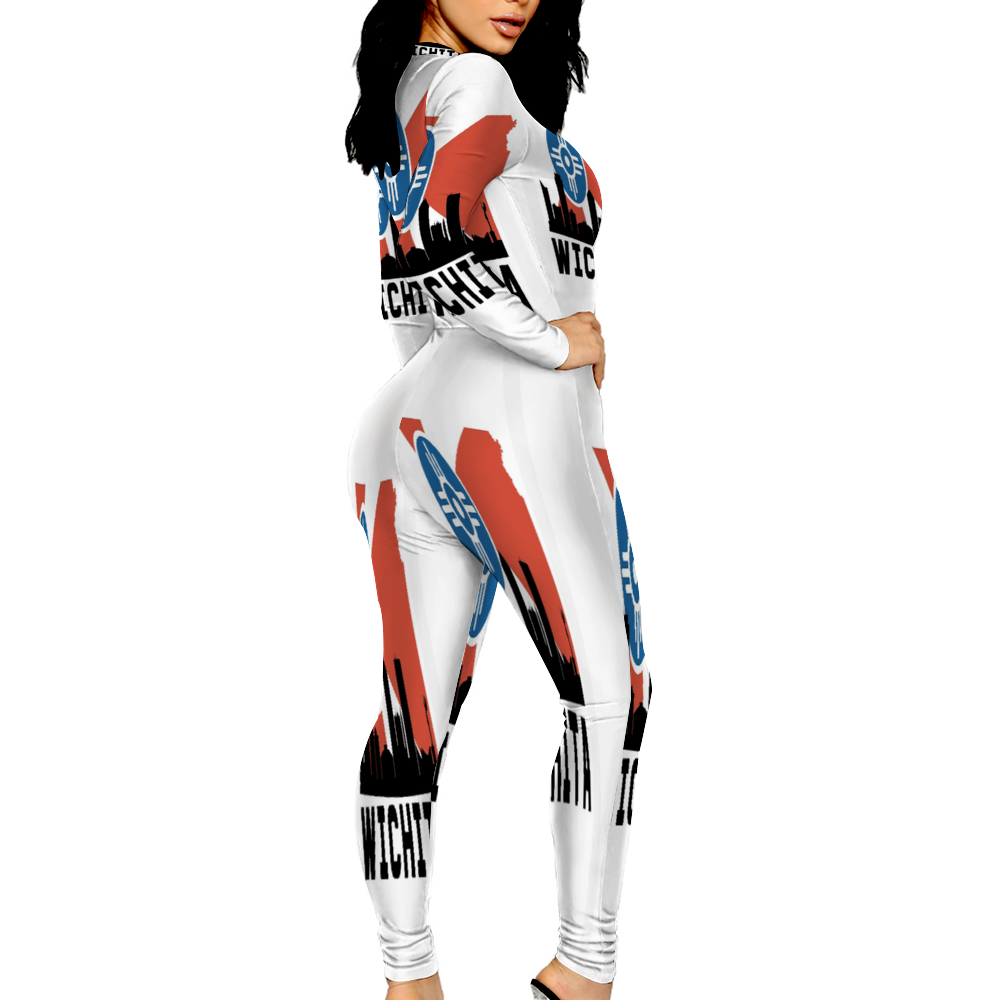 Custom Women's Sexy Front Zip Bodysuit Long Sleeve Jumpsuit