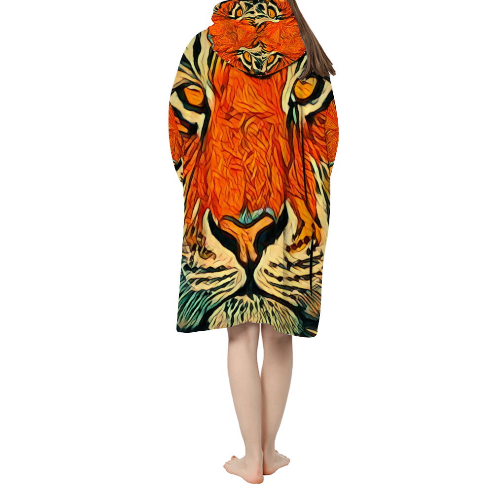 Custom Adults' All Over Print Pullover Hooded Lounger Long Hoodie Pajamas Sherpa Hooded Blanket