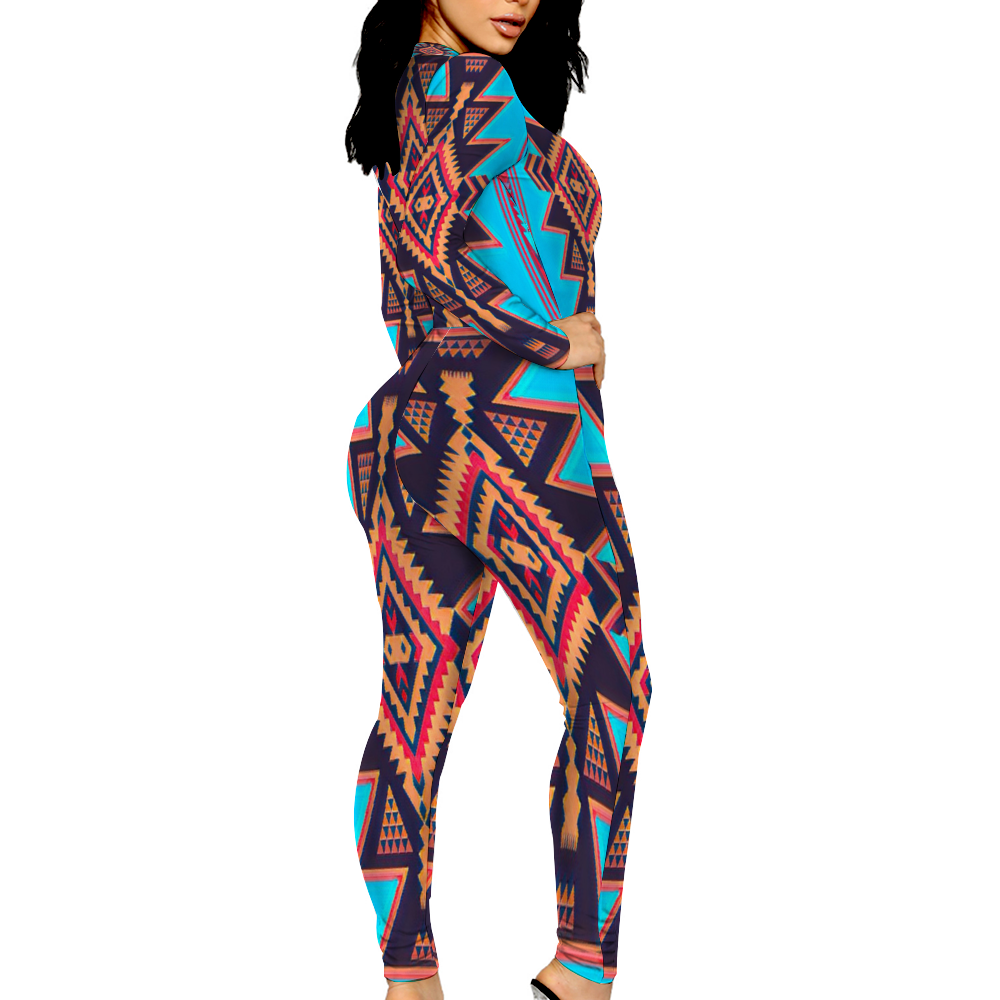 Custom Women's Sexy Front Zip Bodysuit Long Sleeve Jumpsuit