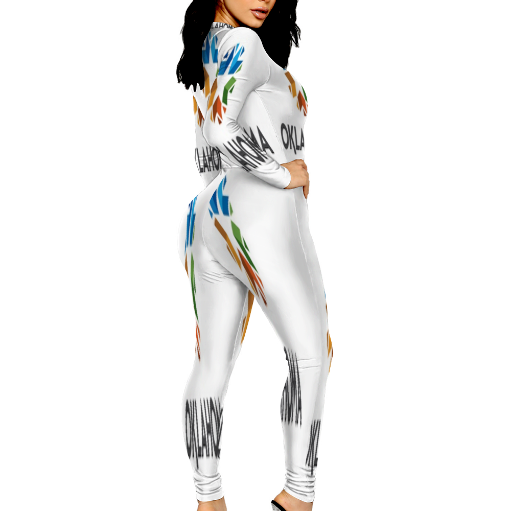 Custom Women's Sexy Front Zip Bodysuit Long Sleeve Jumpsuit