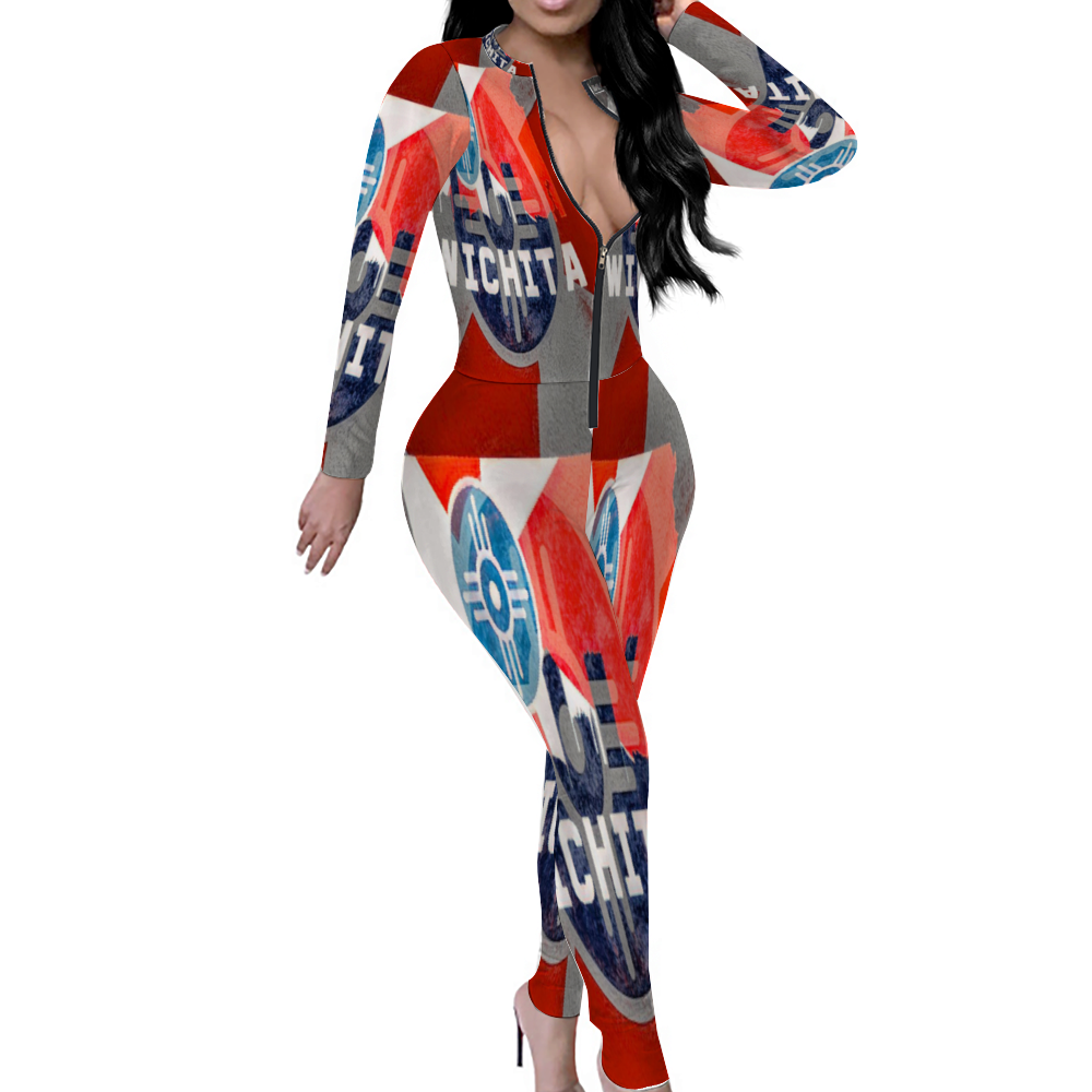 Custom Women's Sexy Front Zip Bodysuit Long Sleeve Jumpsuit