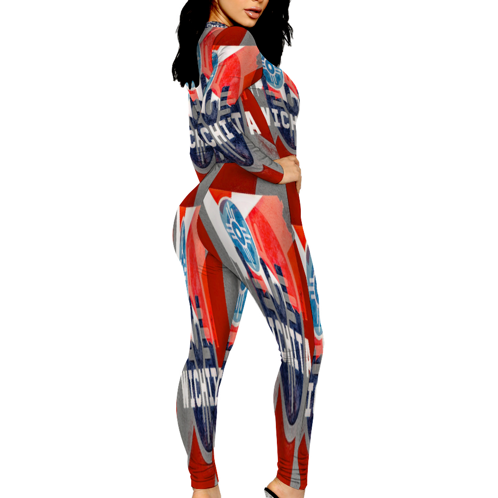 Custom Women's Sexy Front Zip Bodysuit Long Sleeve Jumpsuit