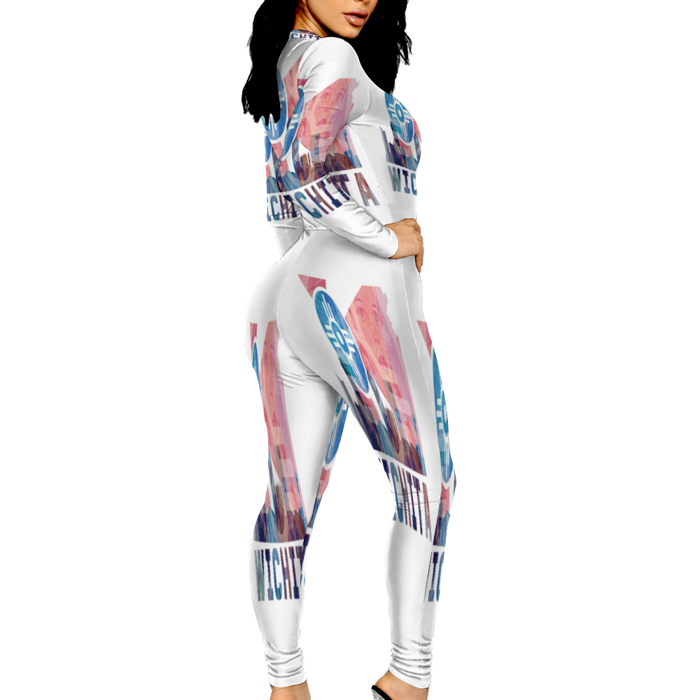 Custom Women's Sexy Front Zip Bodysuit Long Sleeve Jumpsuit