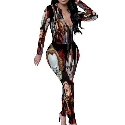 Custom Women's Sexy Front Zip Bodysuit Long Sleeve Jumpsuit