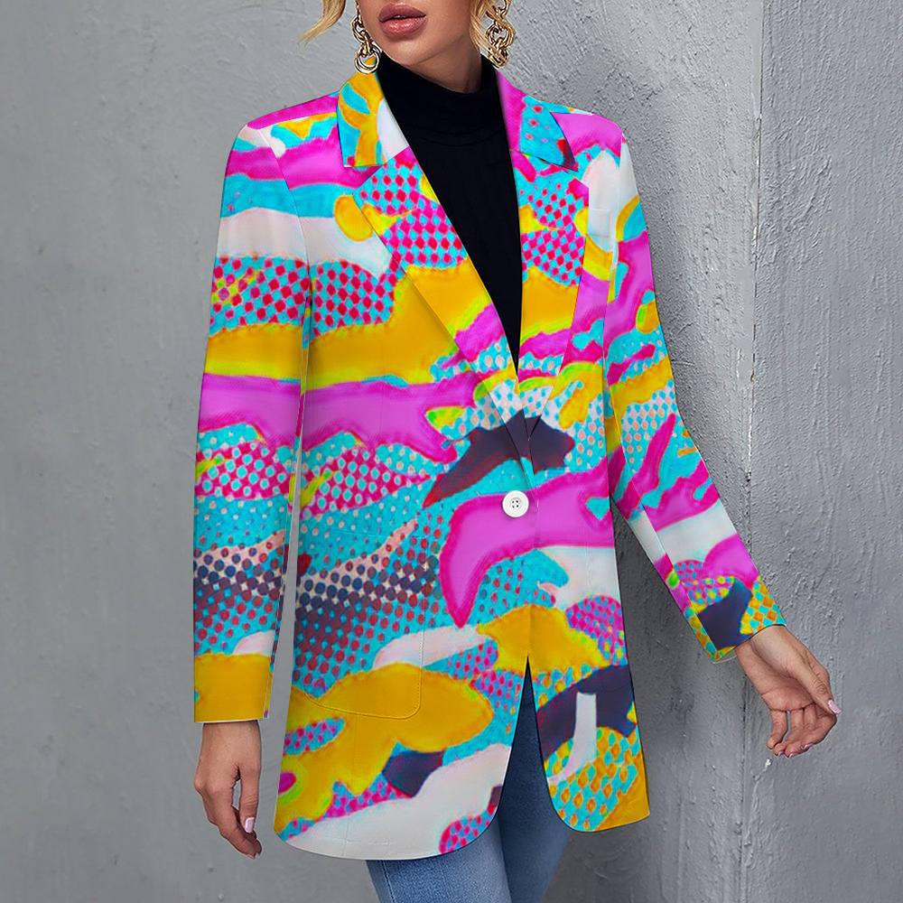 Custom Women's Casual Suit All Over Print Blazer Coat Fashion Light Coat