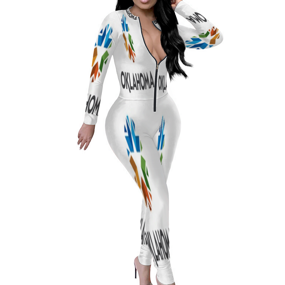 Custom Women's Sexy Front Zip Bodysuit Long Sleeve Jumpsuit