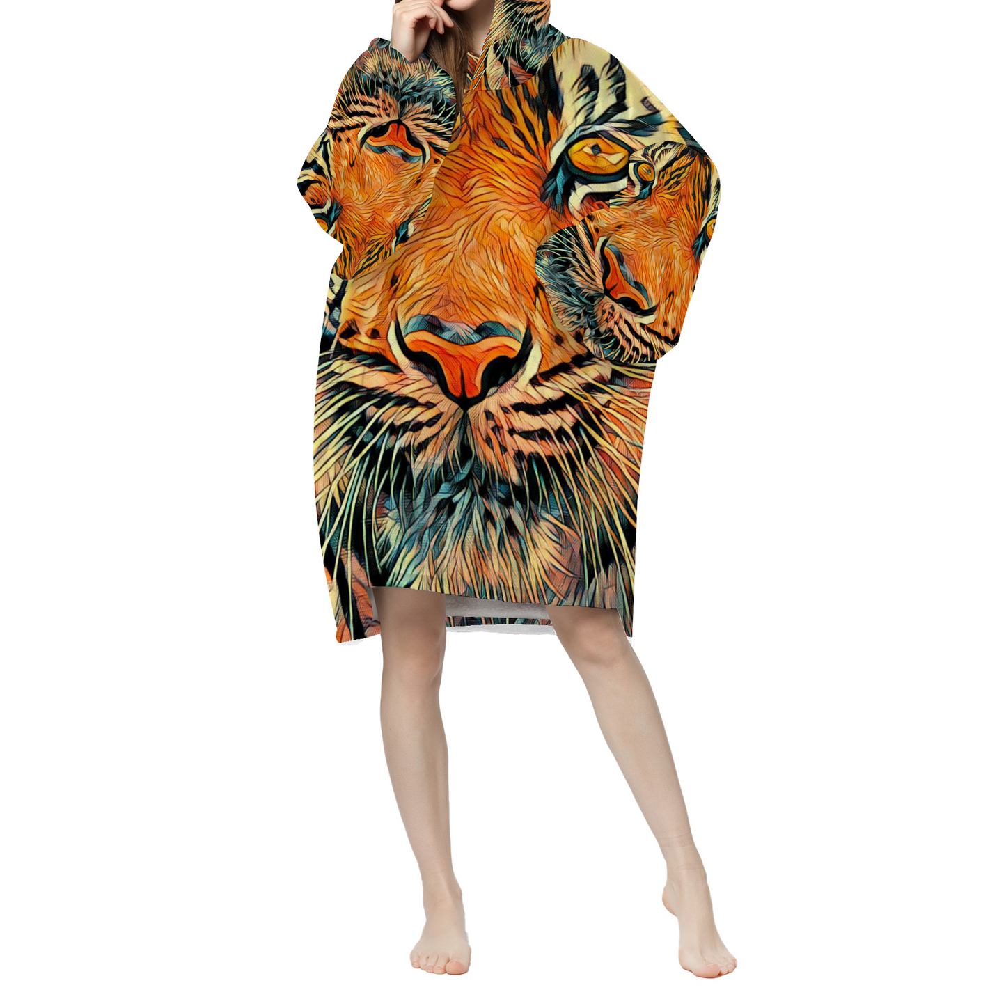 Custom Adults' All Over Print Pullover Hooded Lounger Long Hoodie Pajamas Sherpa Hooded Blanket