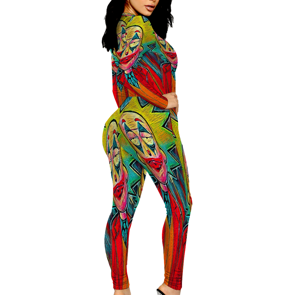 Custom Women's Sexy Front Zip Bodysuit Long Sleeve Jumpsuit