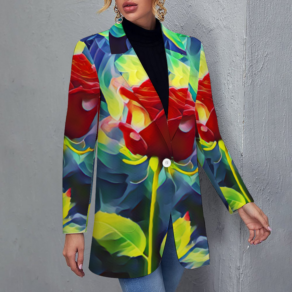 Custom Women's Casual Suit All Over Print Blazer Coat Fashion Light Coat