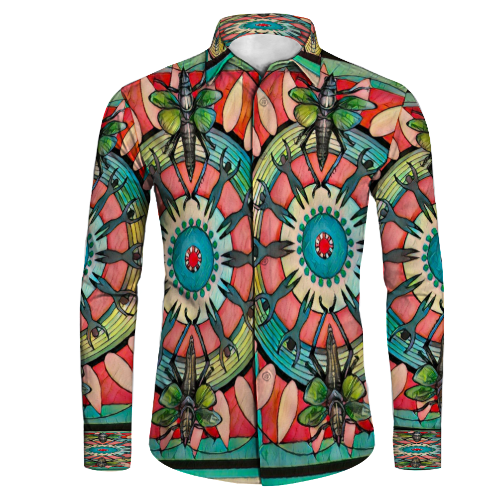 All Over Print Men's Fit Camp Collar Long Sleeve Shirt