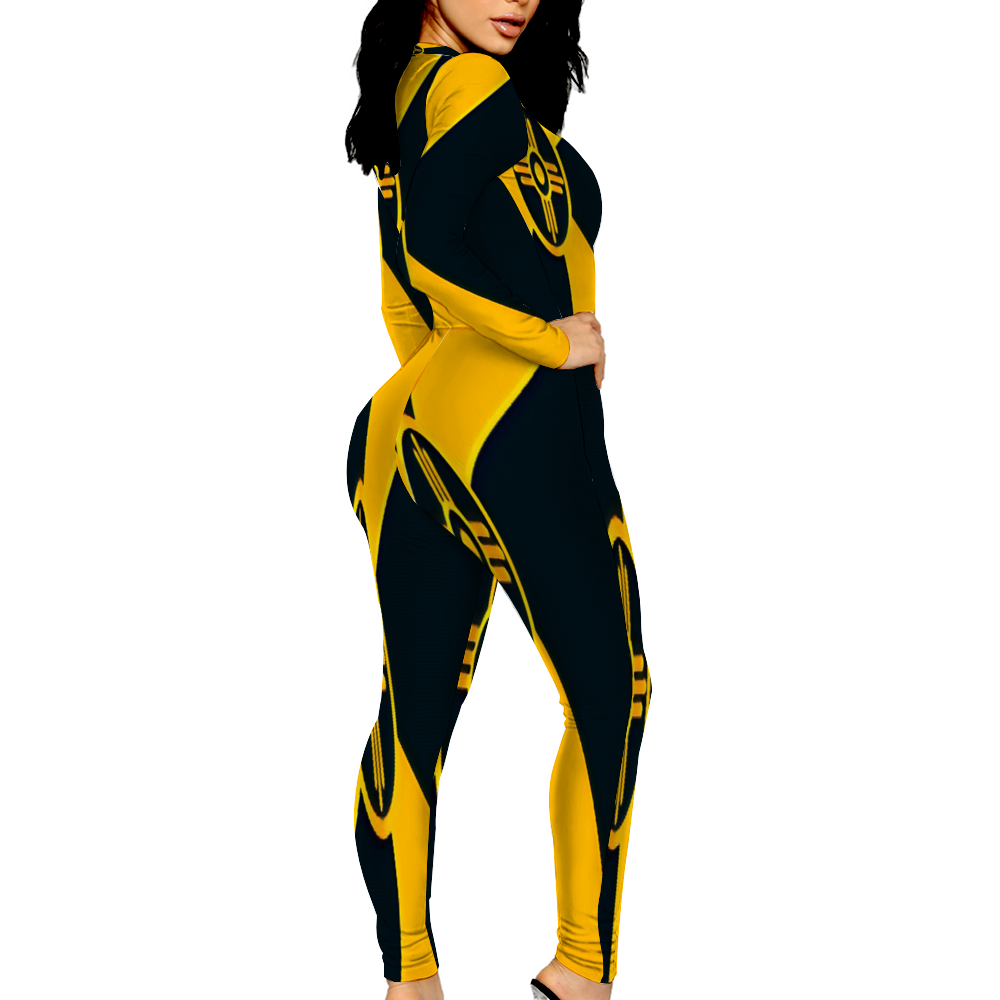 Custom Women's Sexy Front Zip Bodysuit Long Sleeve Jumpsuit